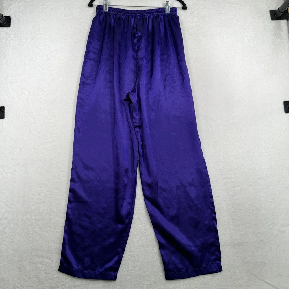 Victoria's Secret M Pajama Set Vintage Gold Label Purple Satin Lace Trim 2pc